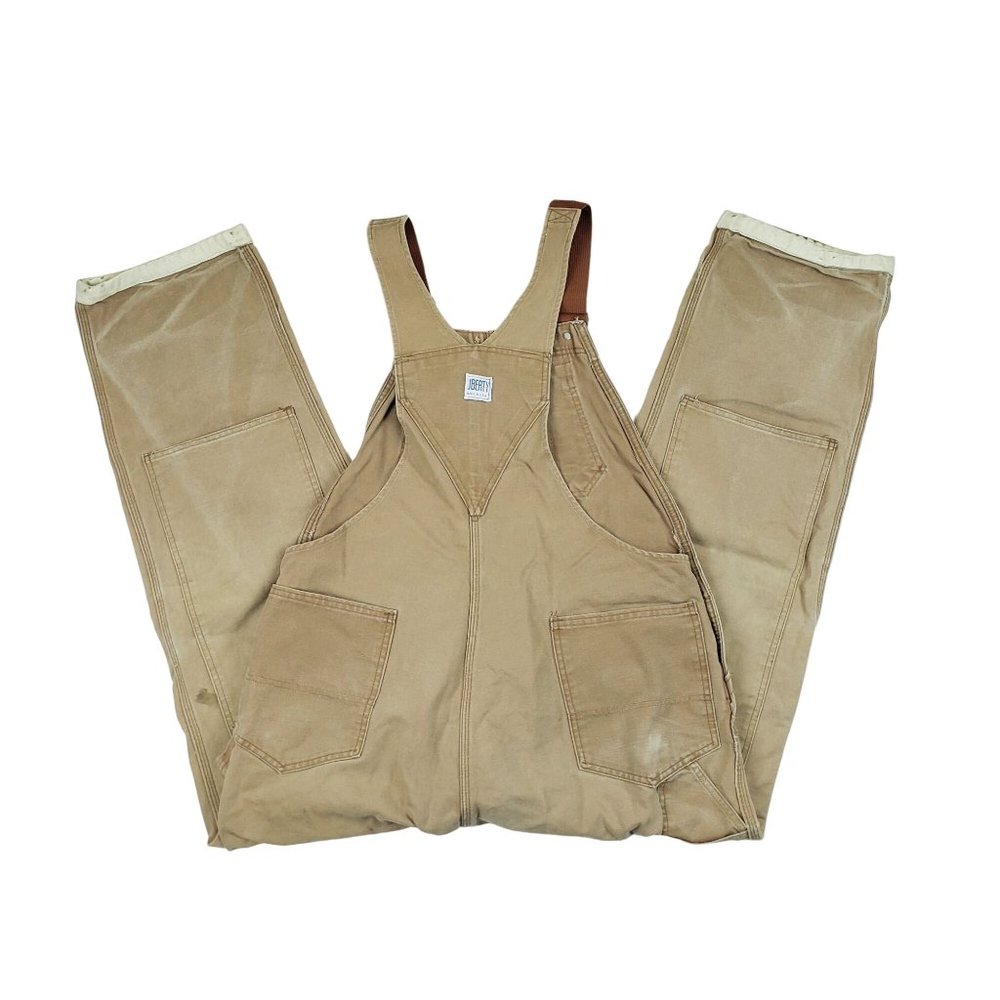 Vtg Liberty Bib Double Knee Canvas Overalls Brown Size 42X32 (42X30) Made In USA - Picture 3 of 11